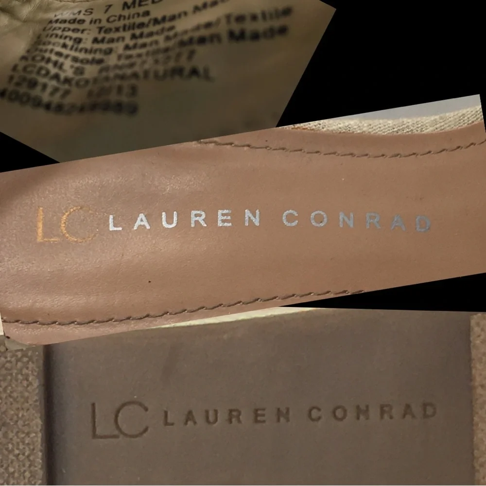 Lauren Conrad Tan Multi Color Peep Toe Platform Wedge size 7